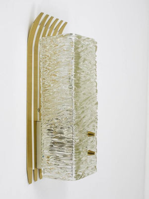 J.T. Kalmar Vienna Pair of Unusual Brass Glass Sconces, Austria, 1950s