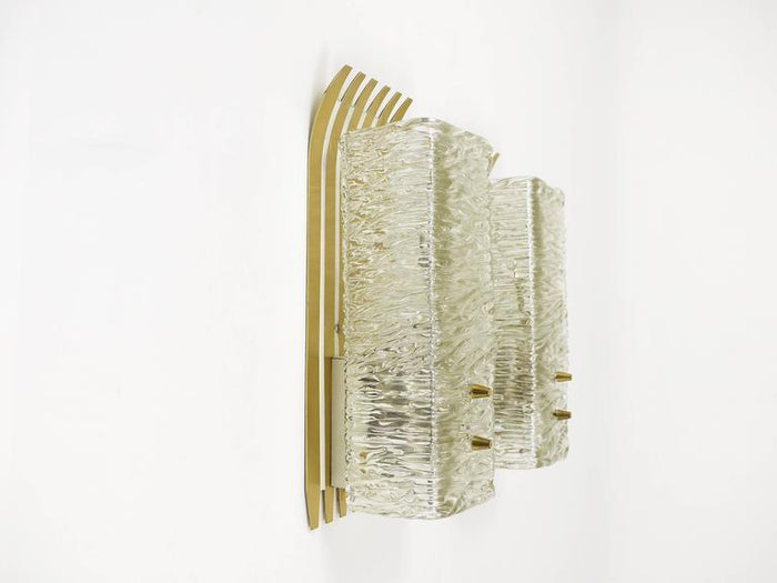 J.T. Kalmar Vienna Pair of Unusual Brass Glass Sconces, Austria, 1950s