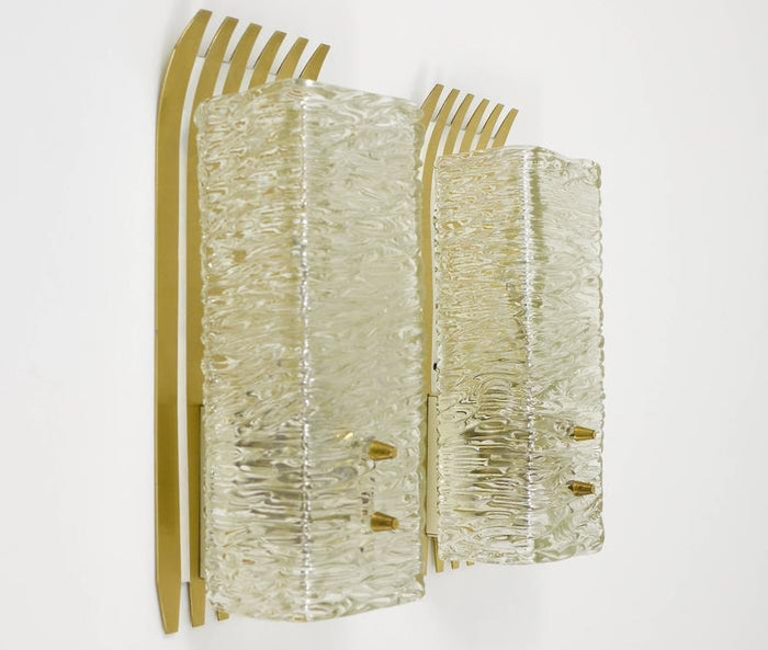 J.T. Kalmar Vienna Pair of Unusual Brass Glass Sconces, Austria, 1950s