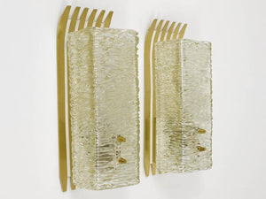 J.T. Kalmar Vienna Pair of Unusual Brass Glass Sconces, Austria, 1950s