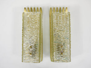 J.T. Kalmar Vienna Pair of Unusual Brass Glass Sconces, Austria, 1950s