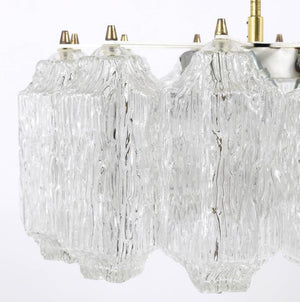 J.T. Kalmar Brass Chandelier with Textured Ice Glass, Austria, 1950s