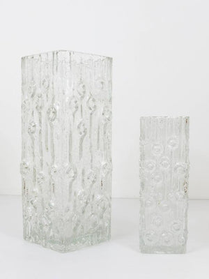 Peill & Putzler Op Art Square Modernist Ice Glass Vase, Germany, 1970s