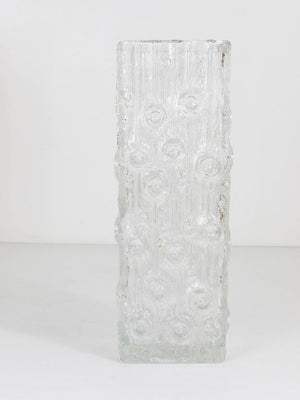 Peill & Putzler Op Art Square Modernist Ice Glass Vase, Germany, 1970s