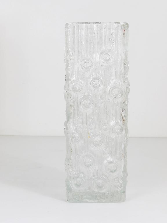 Peill & Putzler Op Art Square Modernist Ice Glass Vase, Germany, 1970s