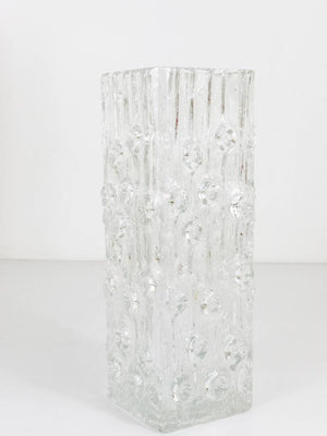Peill & Putzler Op Art Square Modernist Ice Glass Vase, Germany, 1970s