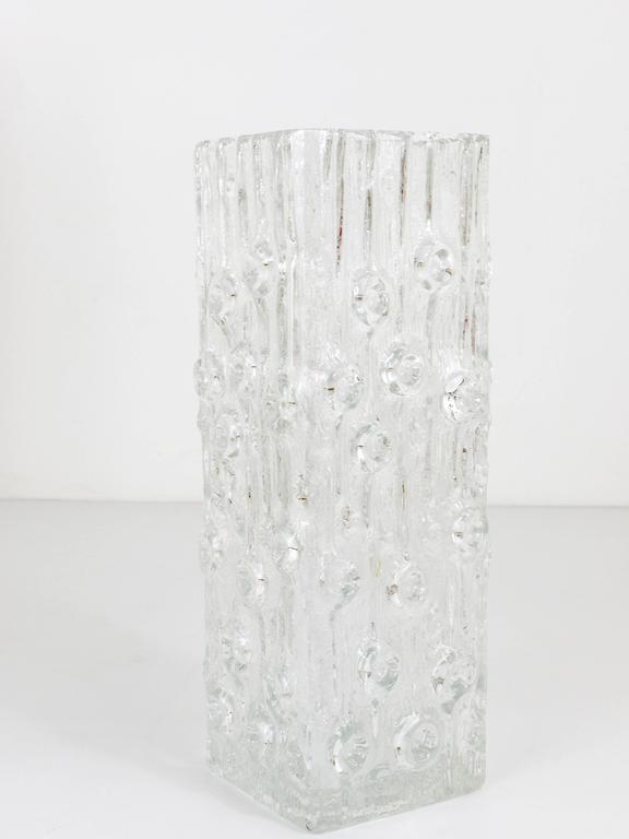 Peill & Putzler Op Art Square Modernist Ice Glass Vase, Germany, 1970s