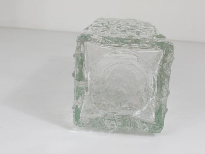 Peill & Putzler Op Art Square Modernist Ice Glass Vase, Germany, 1970s