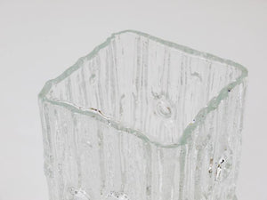 Peill & Putzler Op Art Square Modernist Ice Glass Vase, Germany, 1970s