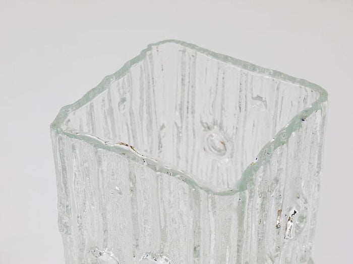 Peill & Putzler Op Art Square Modernist Ice Glass Vase, Germany, 1970s