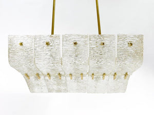 J.T. Kalmar Huge Spare Brass and Textured Glass Chandelier, Austria, 1950s