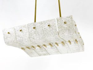 J.T. Kalmar Huge Spare Brass and Textured Glass Chandelier, Austria, 1950s