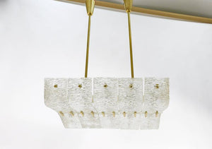 J.T. Kalmar Huge Spare Brass and Textured Glass Chandelier, Austria, 1950s