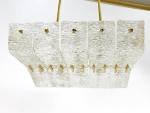 J.T. Kalmar Huge Spare Brass and Textured Glass Chandelier, Austria, 1950s