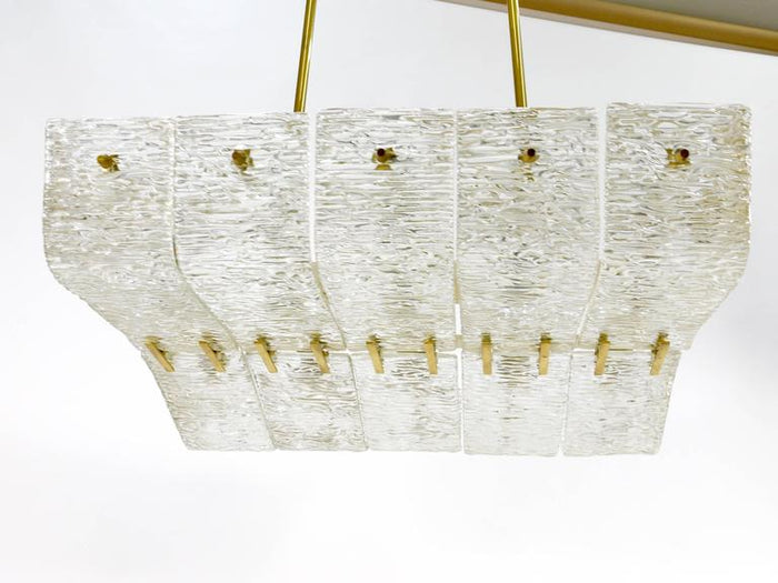 J.T. Kalmar Huge Spare Brass and Textured Glass Chandelier, Austria, 1950s