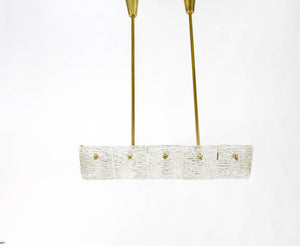 J.T. Kalmar Huge Spare Brass and Textured Glass Chandelier, Austria, 1950s