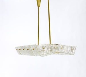 J.T. Kalmar Huge Spare Brass and Textured Glass Chandelier, Austria, 1950s