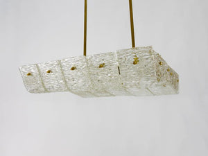 J.T. Kalmar Huge Spare Brass and Textured Glass Chandelier, Austria, 1950s