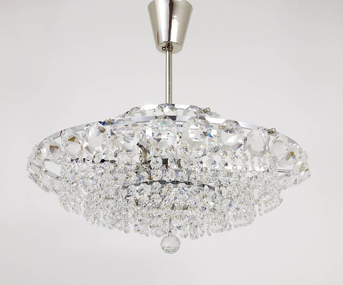 Bakalowits Vienna Diamond Crystal Faceted Glass Chandelier, Austria, 1950s