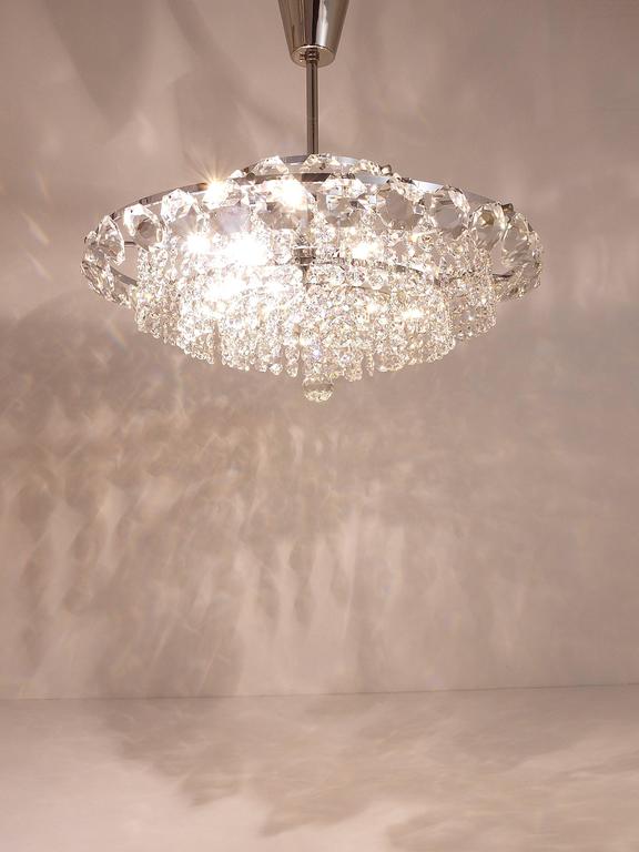 Bakalowits Vienna Diamond Crystal Faceted Glass Chandelier, Austria, 1950s