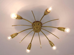 J.T. Kalmar Sun Mid-Century Brass Chandelier Ceiling Lamp, Austria, 1950s