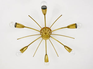 J.T. Kalmar Sun Mid-Century Brass Chandelier Ceiling Lamp, Austria, 1950s