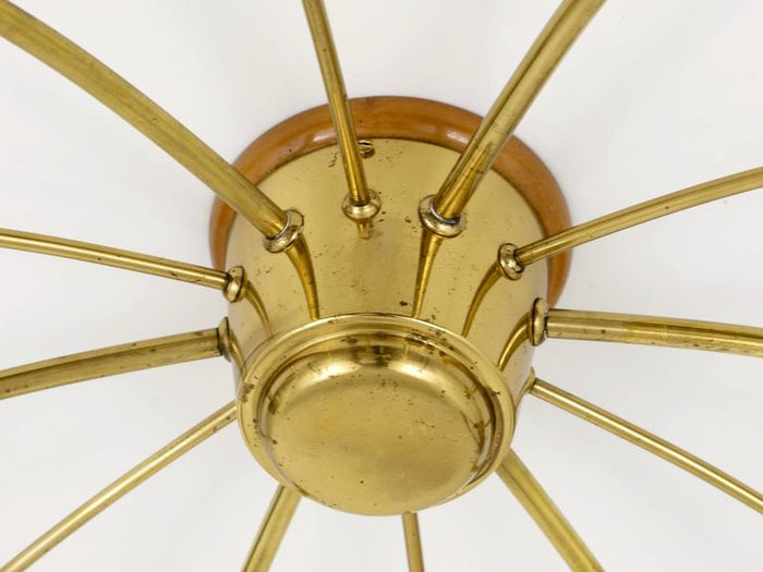J.T. Kalmar Sun Mid-Century Brass Chandelier Ceiling Lamp, Austria, 1950s