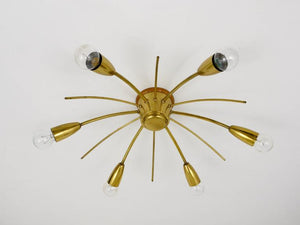 J.T. Kalmar Sun Mid-Century Brass Chandelier Ceiling Lamp, Austria, 1950s