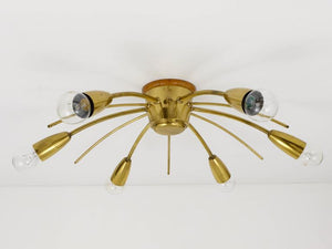 J.T. Kalmar Sun Mid-Century Brass Chandelier Ceiling Lamp, Austria, 1950s
