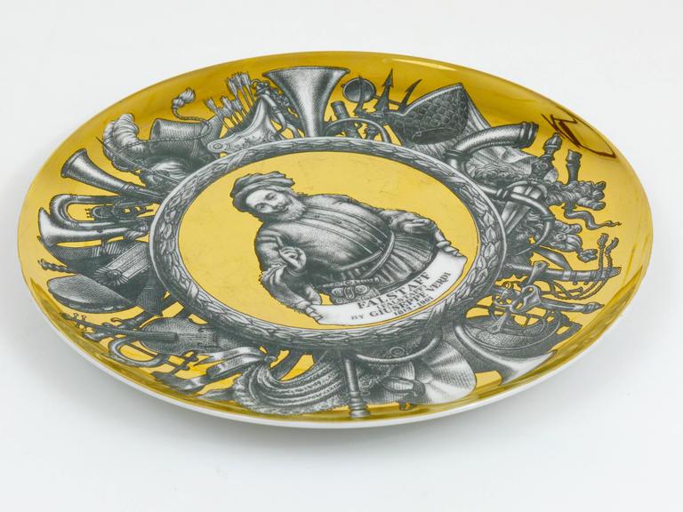 Piero Fornasetti、金彩磁器プレート「Falstaff by Guiseppe Verdi」、イタリア、1970年代
