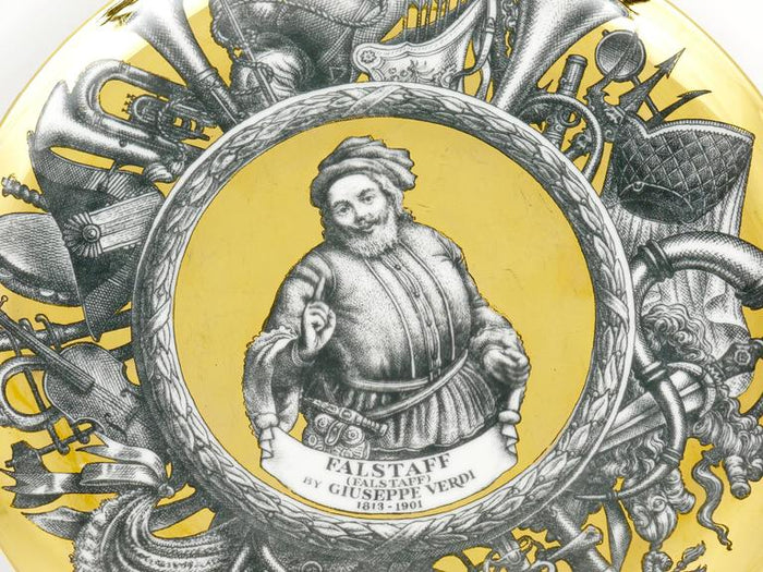 Piero Fornasetti Gilded Plate Falstaff by Guiseppe Verdi, Italy, 1970s