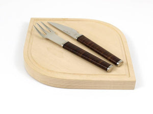 János Megyik Snack Set, Knife, Fork & Wood Board, Amboss Austria, 1970s