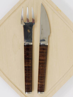János Megyik Snack Set, Knife, Fork & Wood Board, Amboss Austria, 1970s