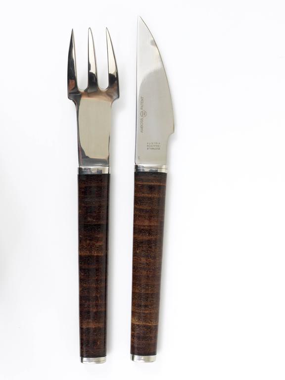 János Megyik スナックセット、ナイフ、フォーク&ウッドボード、Amboss Austria、1970年代