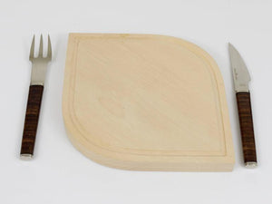 János Megyik Snack Set, Knife, Fork & Wood Board, Amboss Austria, 1970s