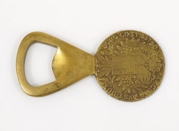 Carl Aubock Brass Maria Theresia Coin Bottle Opener, Austria, 1950s