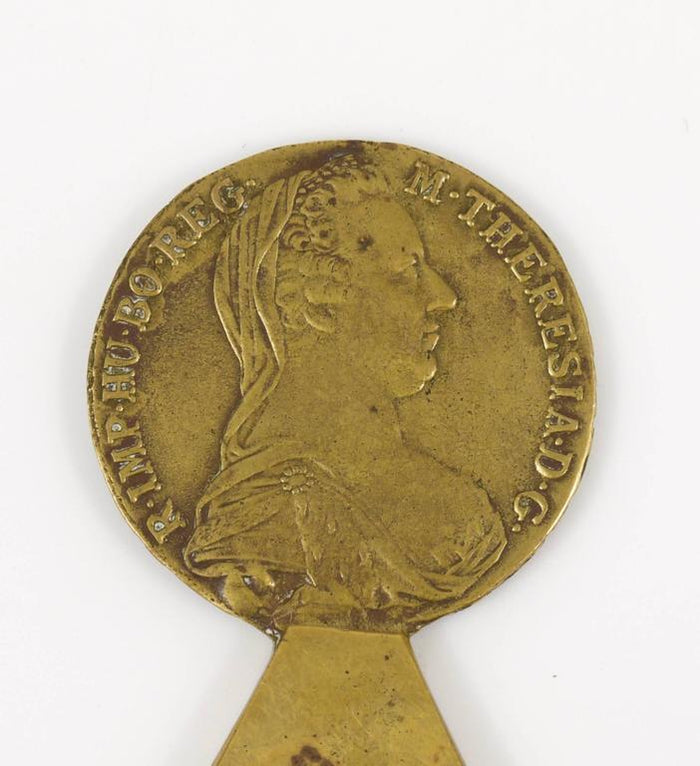 Carl Aubock Brass Maria Theresia Coin Bottle Opener, Austria, 1950s