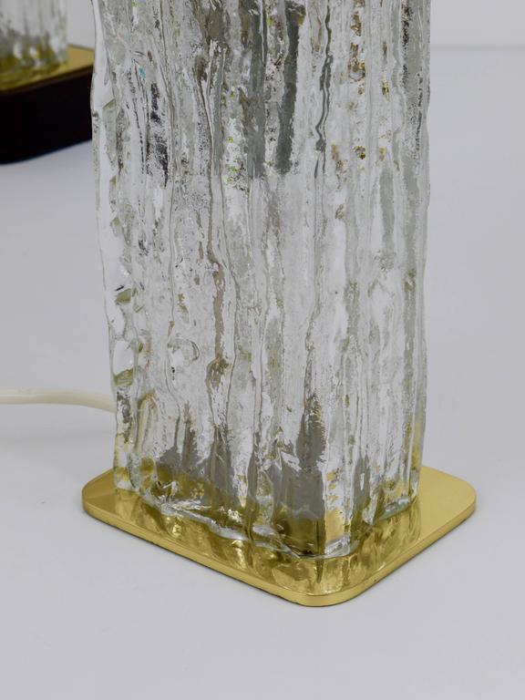 Pair Large J.T. Kalmar Ice Glass Table Lamps „Frankenberg" w. Illuminated Base