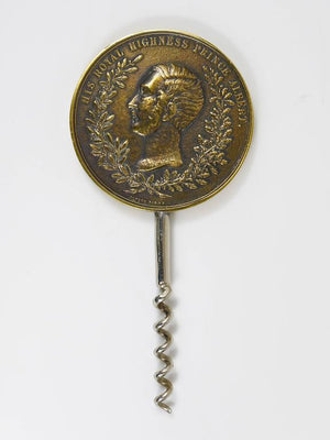 Carl Aubock Big Brass Coin Cork Screw, Bottle Opener, Austria, 1950s