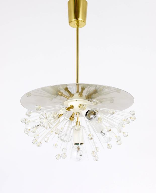 Emil Stejnar Blowball Brass & Crystal Chandelier, Rupert Nikoll, Austria, 1950s