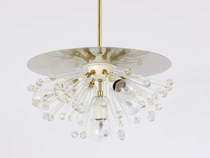 Emil Stejnar Blowball Brass & Crystal Chandelier, Rupert Nikoll, Austria, 1950s