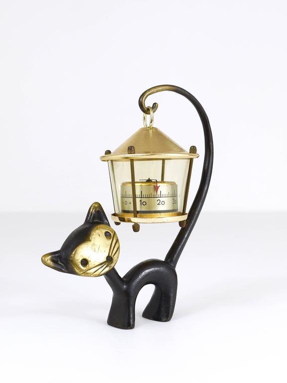 Walter Bosse Cat Figurine with Thermometer, Herta Baller Austria, 1950s