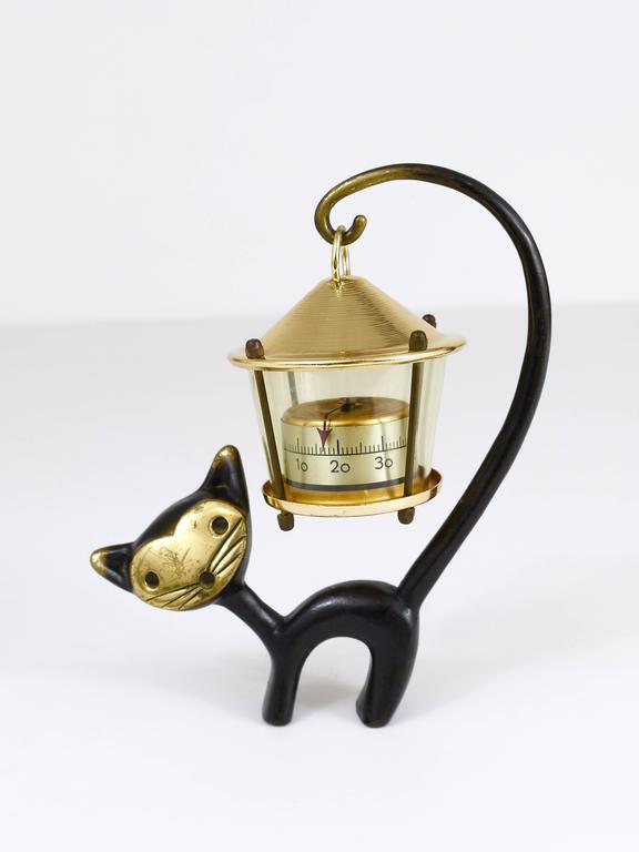 Walter Bosse Cat Figurine with Thermometer, Herta Baller Austria, 1950s