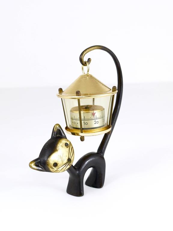 Walter Bosse Cat Figurine with Thermometer, Herta Baller Austria, 1950s