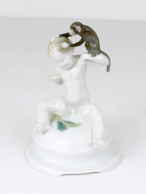1900s Rosenthal Putto Monkey Porcelain Sculpture, Ferdinand Liebermann, Germany