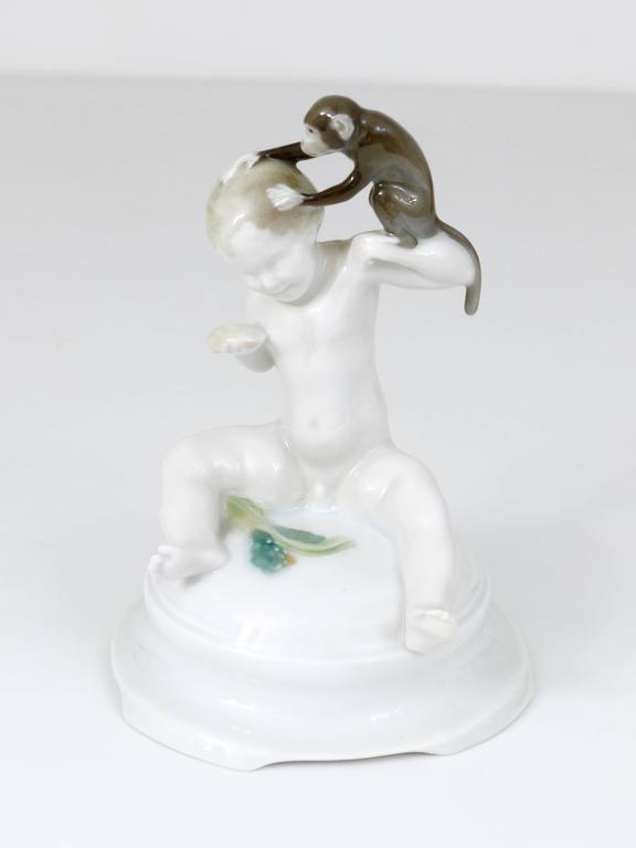 1900s Rosenthal Putto Monkey Porcelain Sculpture, Ferdinand Liebermann, Germany