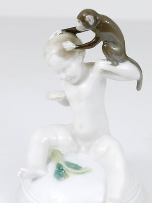 1900s Rosenthal Putto Monkey Porcelain Sculpture, Ferdinand Liebermann, Germany