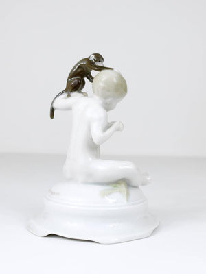 1900s Rosenthal Putto Monkey Porcelain Sculpture, Ferdinand Liebermann, Germany