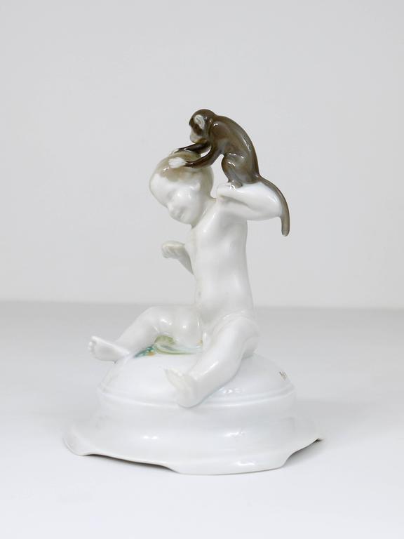 1900s Rosenthal Putto Monkey Porcelain Sculpture, Ferdinand Liebermann, Germany