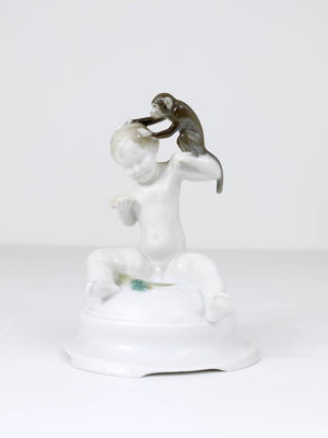 1900s Rosenthal Putto Monkey Porcelain Sculpture, Ferdinand Liebermann, Germany